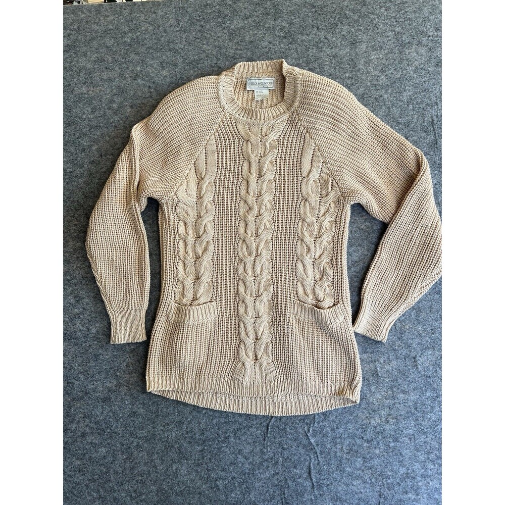 Vintage Cable Knit Sweater Women’s Small Chunky Old Money Fisherman‎ USA Neutral